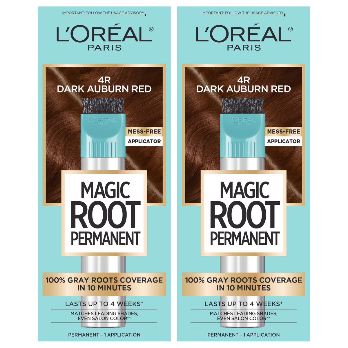 L'Oreal Paris Magic Root Permanent Hair Color Kit 4R Dark Auburn Red front view