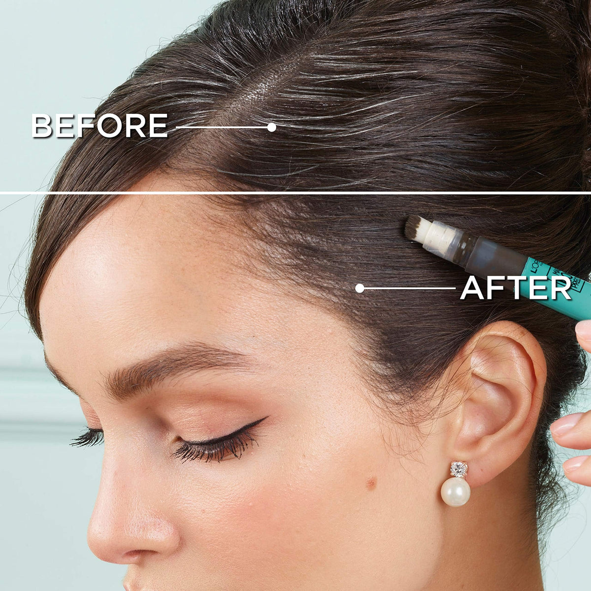 L'Oreal Paris Magic Root Precision Pen Dark Brown in use on hair