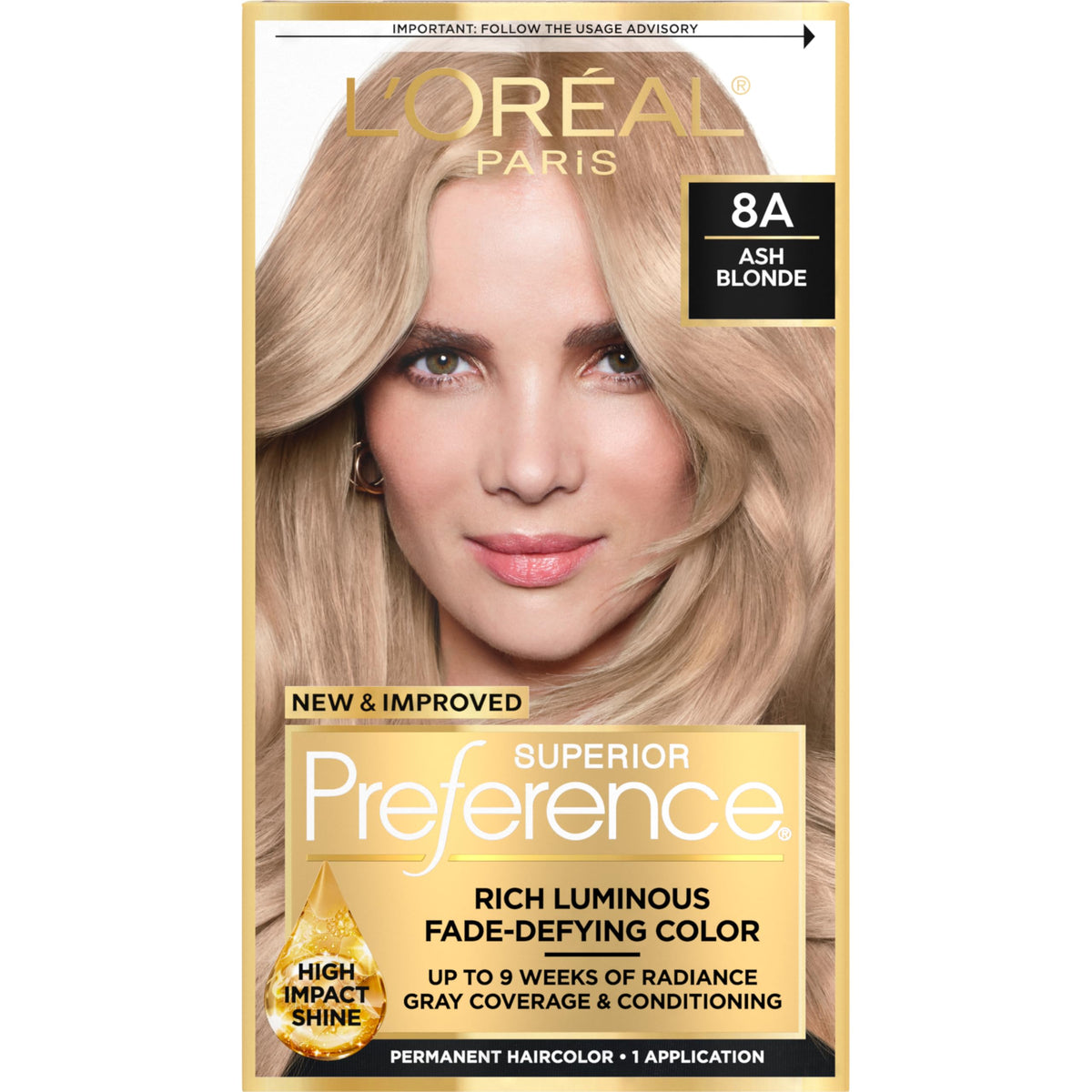 L'Oreal Paris quality Preference Ash Blonde 8A hair dye kit front view