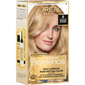 L'Oreal Paris quality Preference Hair Color 8 Medium Blonde front view