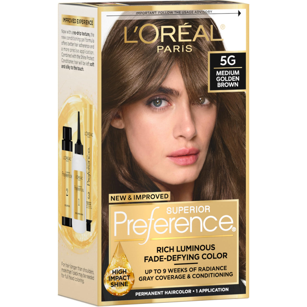 L'Oreal Paris quality Preference Hair Color Medium Golden Brown 5G kit front view