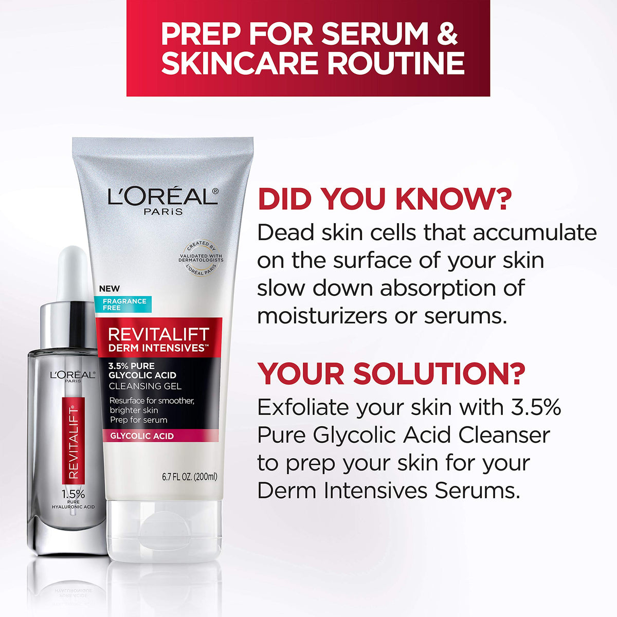 L'Oreal Paris Revitalift 3.5% Glycolic Acid Cleansing Gel in bathroom setting
