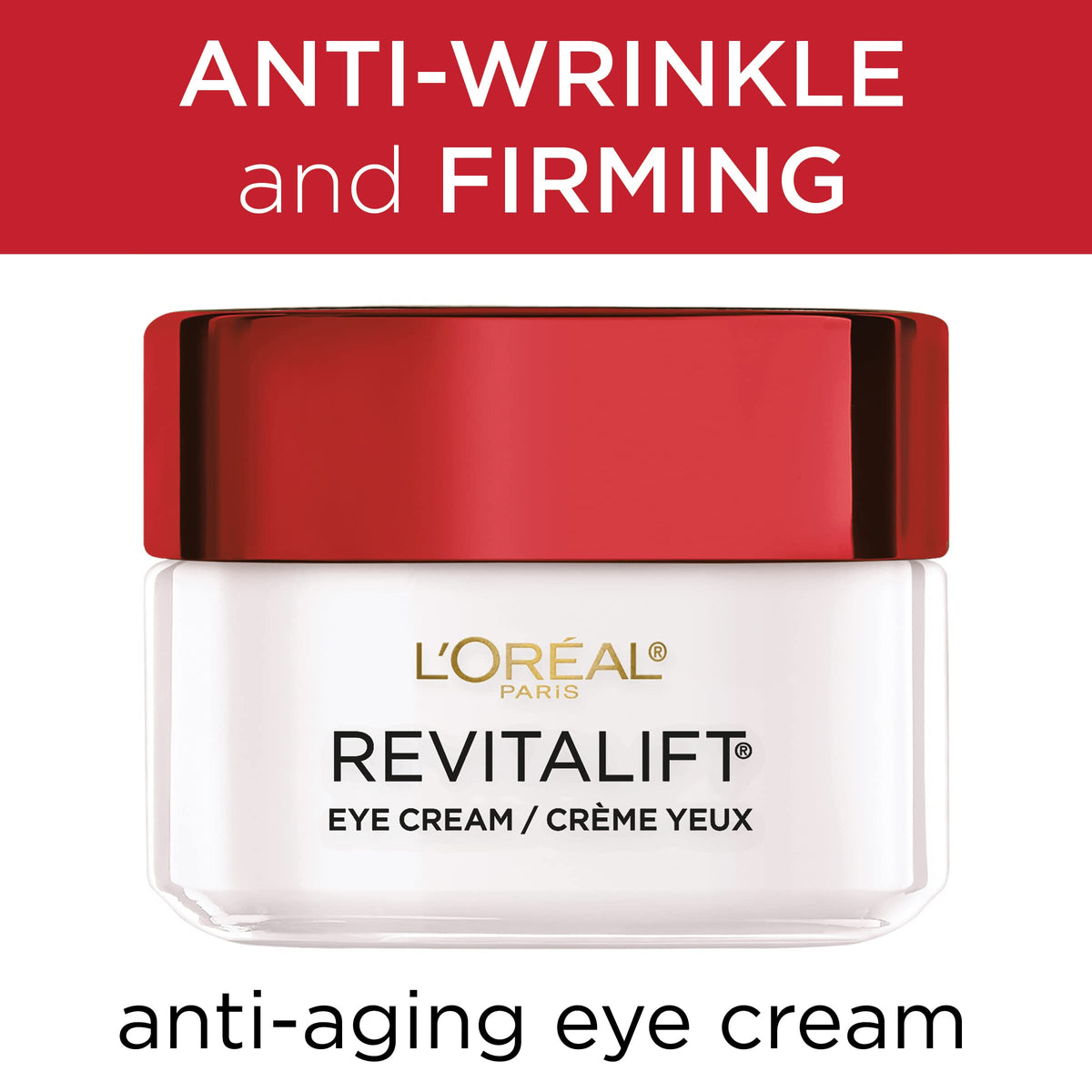 L'Oreal Paris Revitalift Anti-Wrinkle Eye Cream in bathroom setting