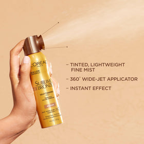 L'Oreal Paris Sublime Bronze Self-Tanning Mist in a bathroom setting