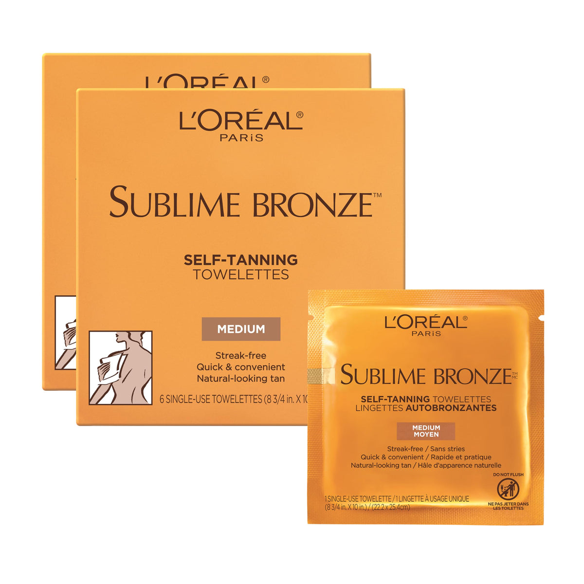 L'Oreal Paris Sublime Bronze Self-Tanning Towelettes packaging front view