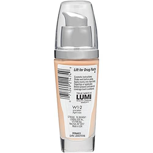 L'Oreal Paris True Match Lumi Healthy Luminous Makeup W1-2 Porcelain with applicator