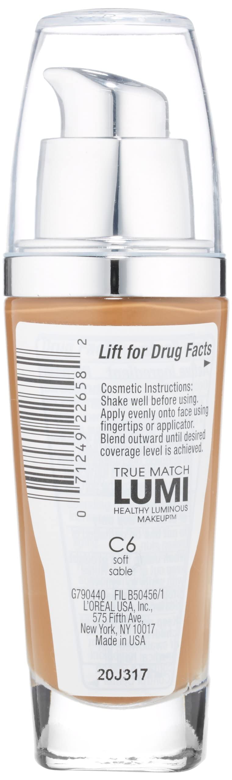 L'Oreal Paris True Match Lumi Makeup C6 Soft Sable bottle side view