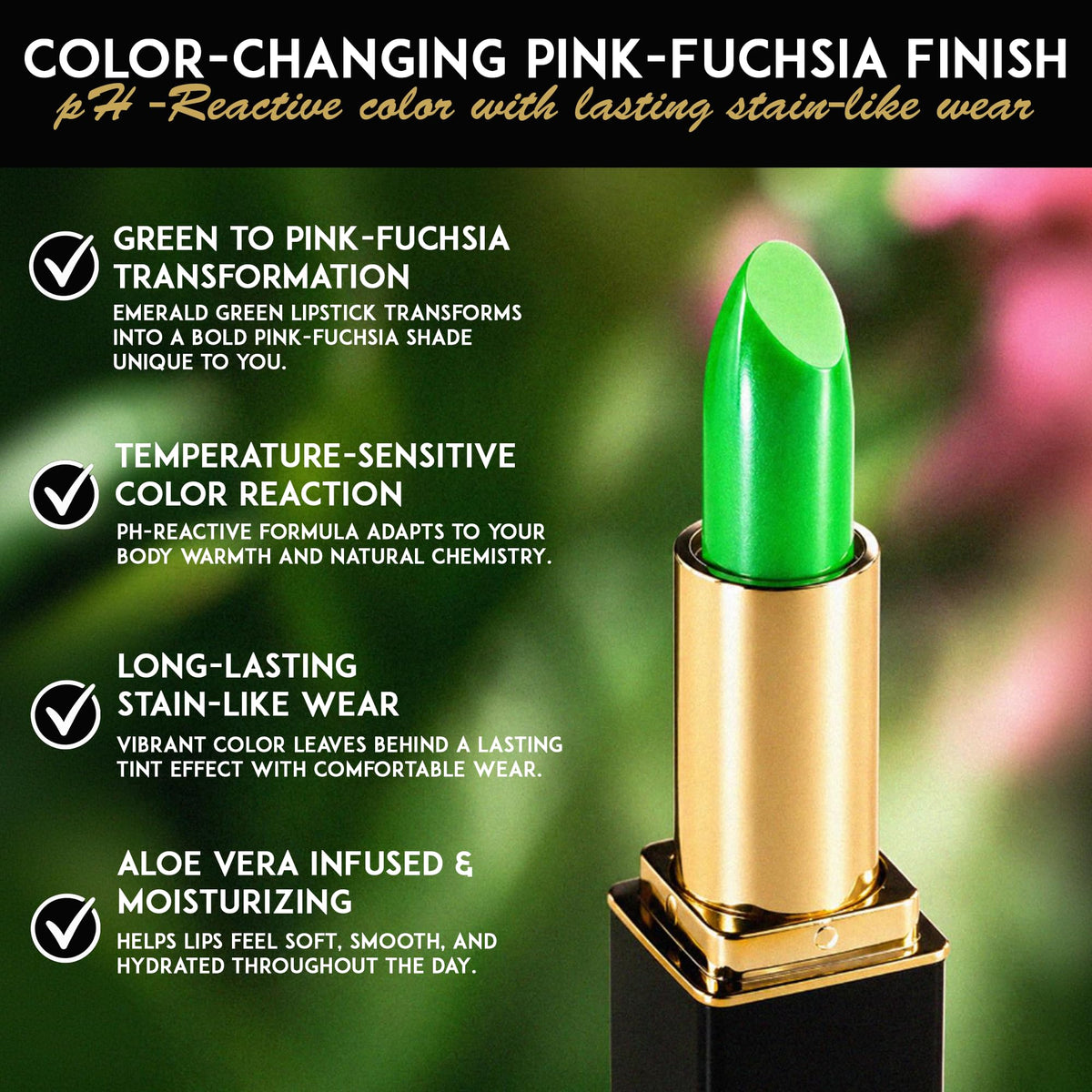 L'Paige Color-Changing Green Lipstick in a beauty setting