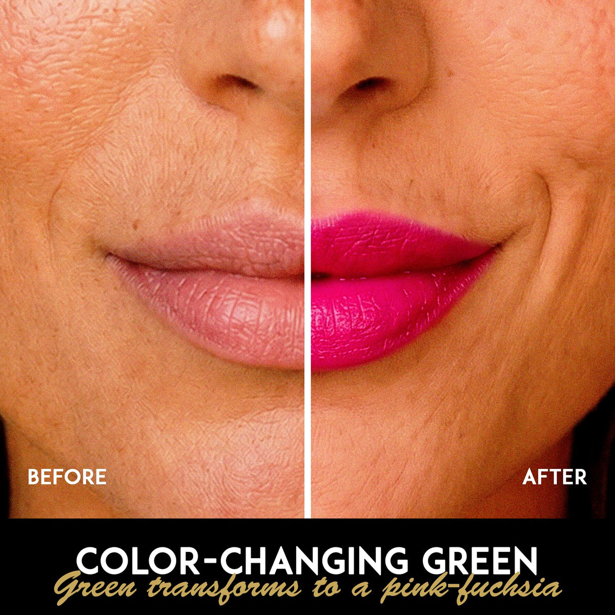 L'Paige Color-Changing Green Lipstick swatch on skin