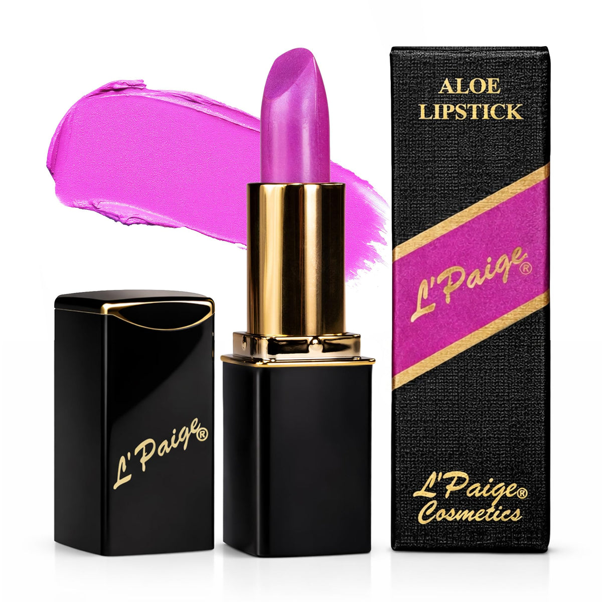 L'Paige Electric Fuchsia Lipstick front view with glossy finish