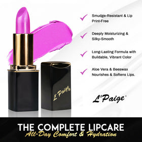L'Paige Electric Fuchsia Lipstick in a makeup setting