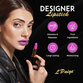 L'Paige Electric Fuchsia Lipstick side view showing packaging