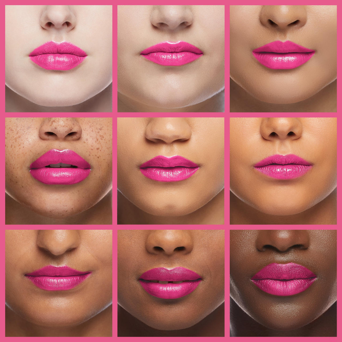 L'Paige Frosted Amethyst Lipstick applied on model's lips