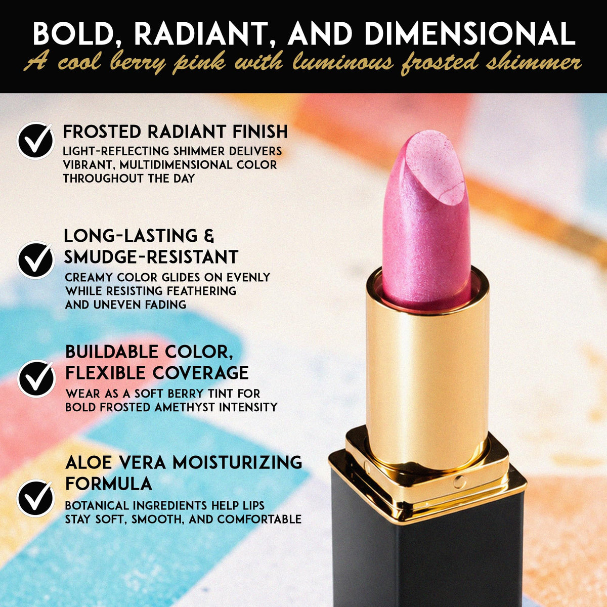 L'Paige Frosted Amethyst Lipstick showing creamy texture