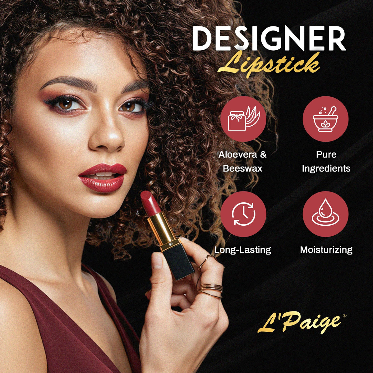 L'Paige Icy Mauve Lipstick packaging with aloe vera
