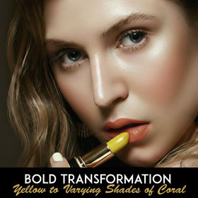 L'Paige lipstick showing yellow to coral pink colour change