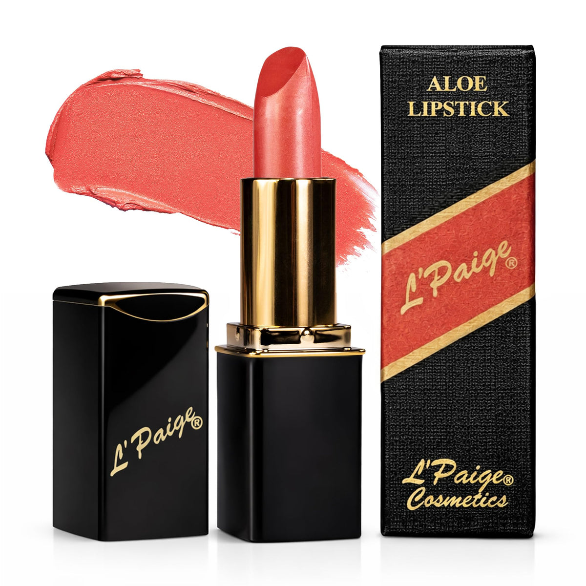 L'Paige Peach Nectar Lipstick front view with warm peach coral colour