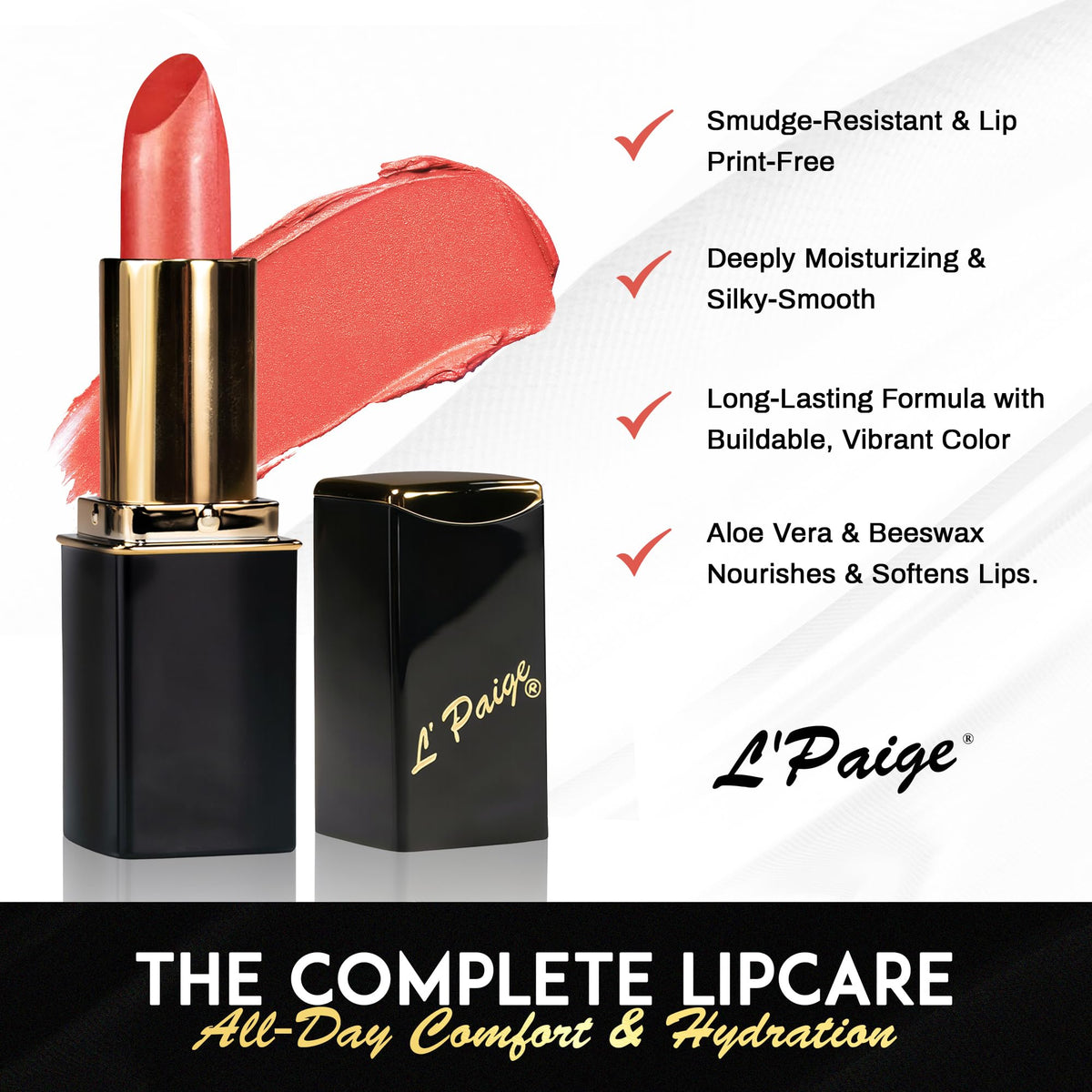 L'Paige Peach Nectar Lipstick in a makeup setting
