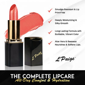 L'Paige Peach Nectar Lipstick in a makeup setting