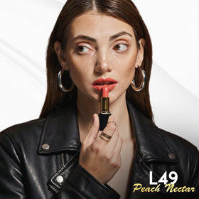 L'Paige Peach Nectar Lipstick showing creamy satin finish