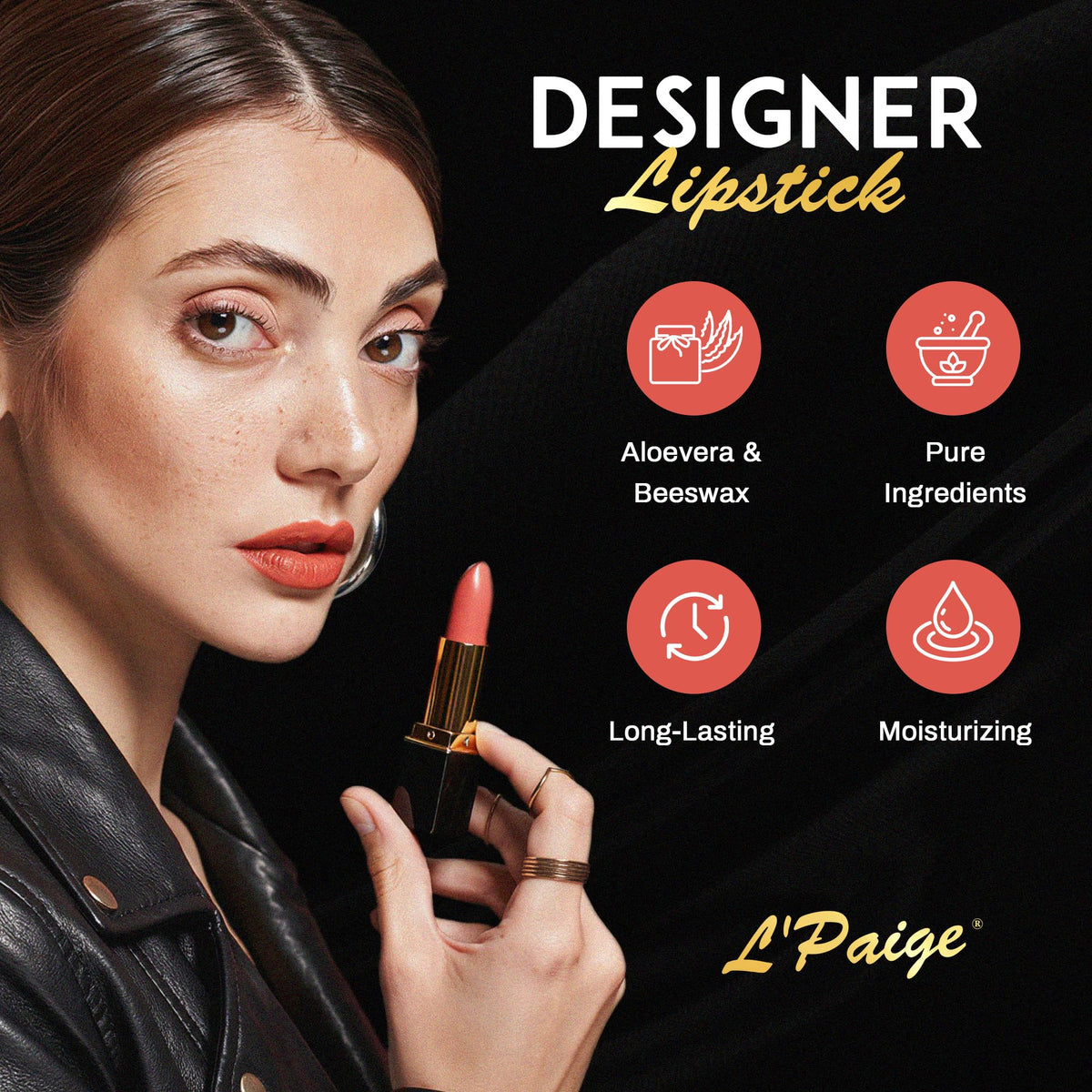 L'Paige Peach Nectar Lipstick with aloe vera ingredients