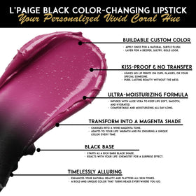 L'Paige pH Color-Changing Black Lipstick applied on lips