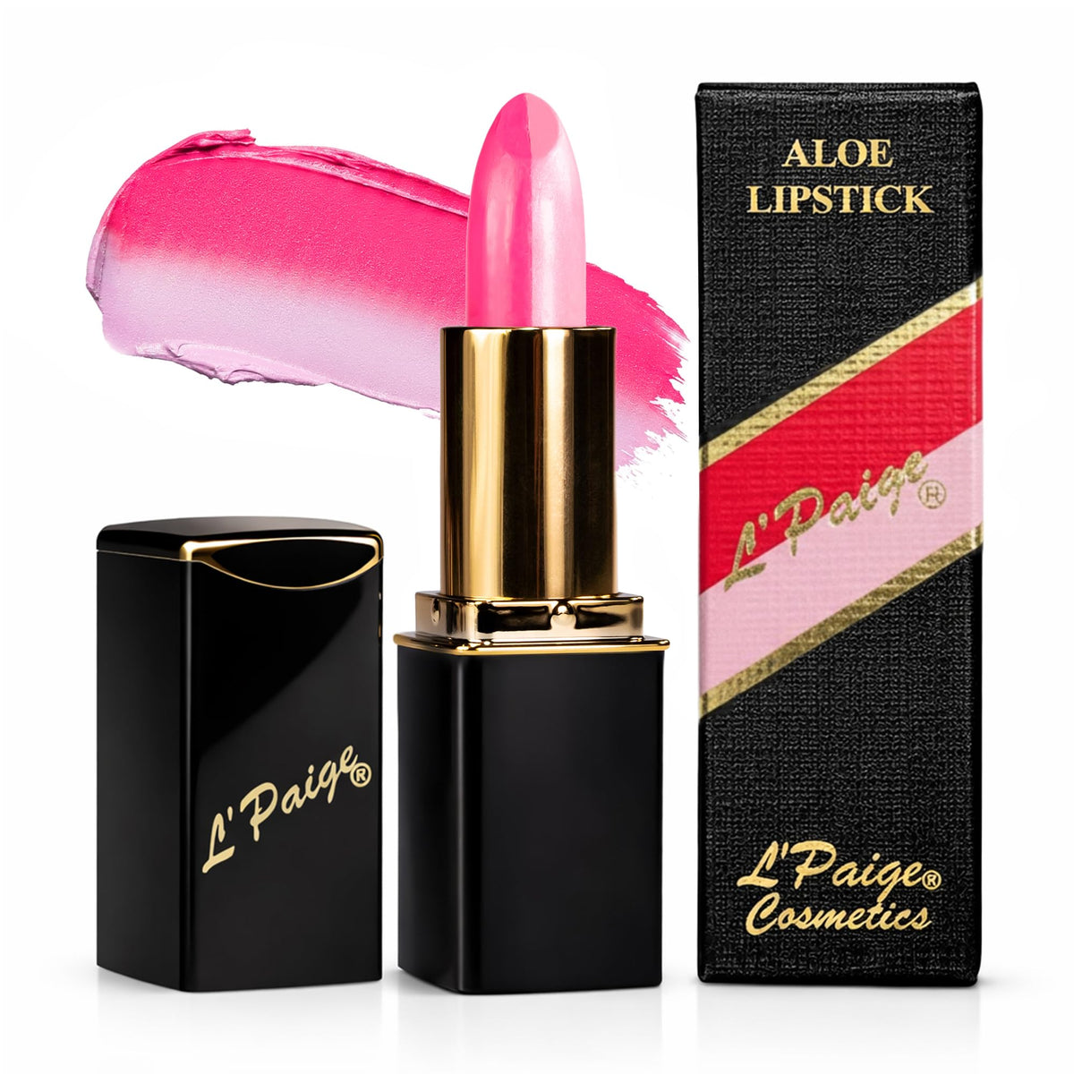 L'Paige Pink/Frost Split Lipstick front view showing dual-tone design
