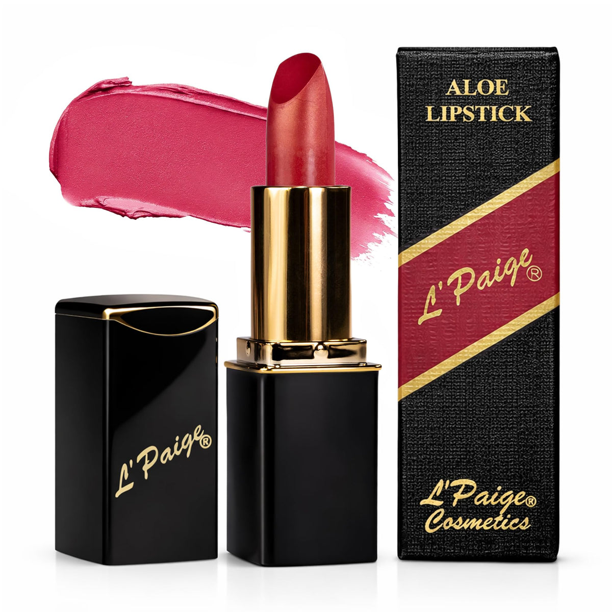 L'Paige Raspberry Lipstick front view with rich pink colour