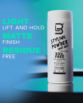 L3 Light Hold Styling Powder for Men in use with styled hair