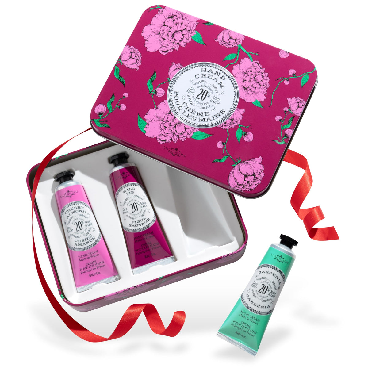 La Chatelaine Hand Cream Gift Set Cherry Almond, Wild Fig, Gardenia front view