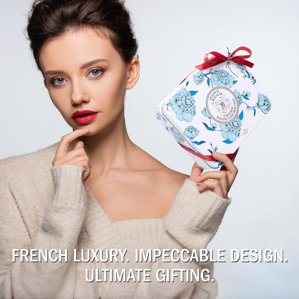 La Chatelaine hand cream trio displayed with natural elements