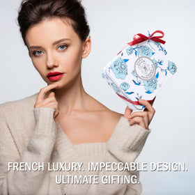 La Chatelaine hand cream trio displayed with natural elements