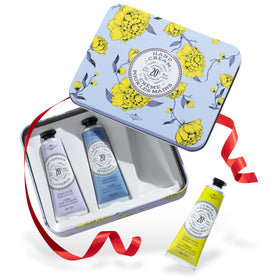 La Chatelaine Hand Cream Trio Tin with Lavender, Lychee Bilberry, and Lemon Verbena