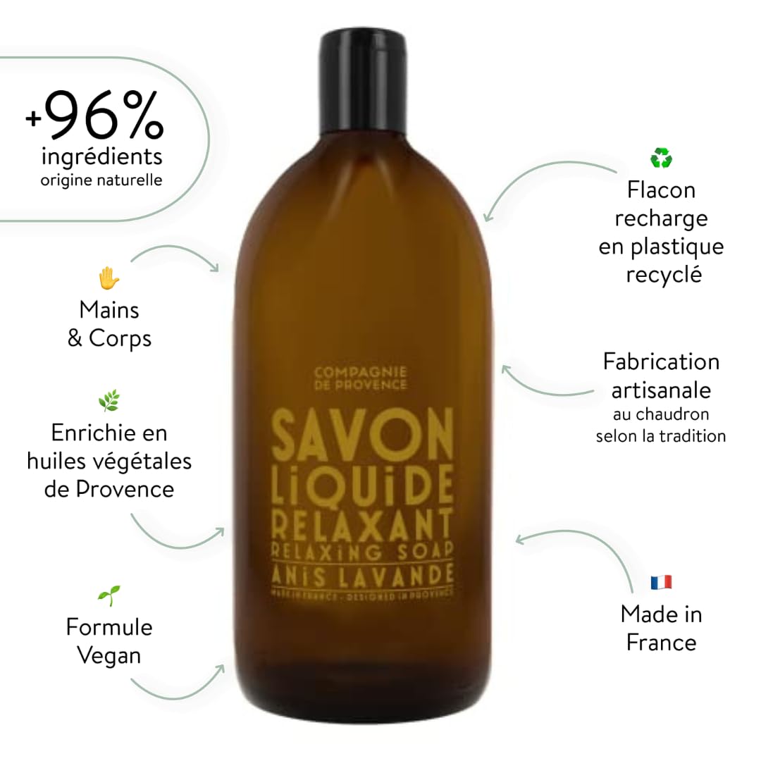 La Compagnie de Provence Anise Lavender Liquid Soap bottle side view