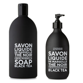 La Compagnie de Provence Black Tea Liquid Soap glass bottle with pump dispenser