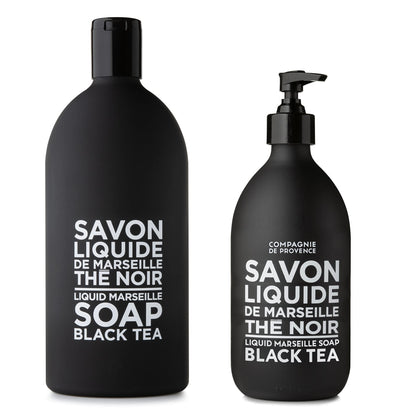 La Compagnie de Provence Black Tea Liquid Soap glass bottle with pump dispenser