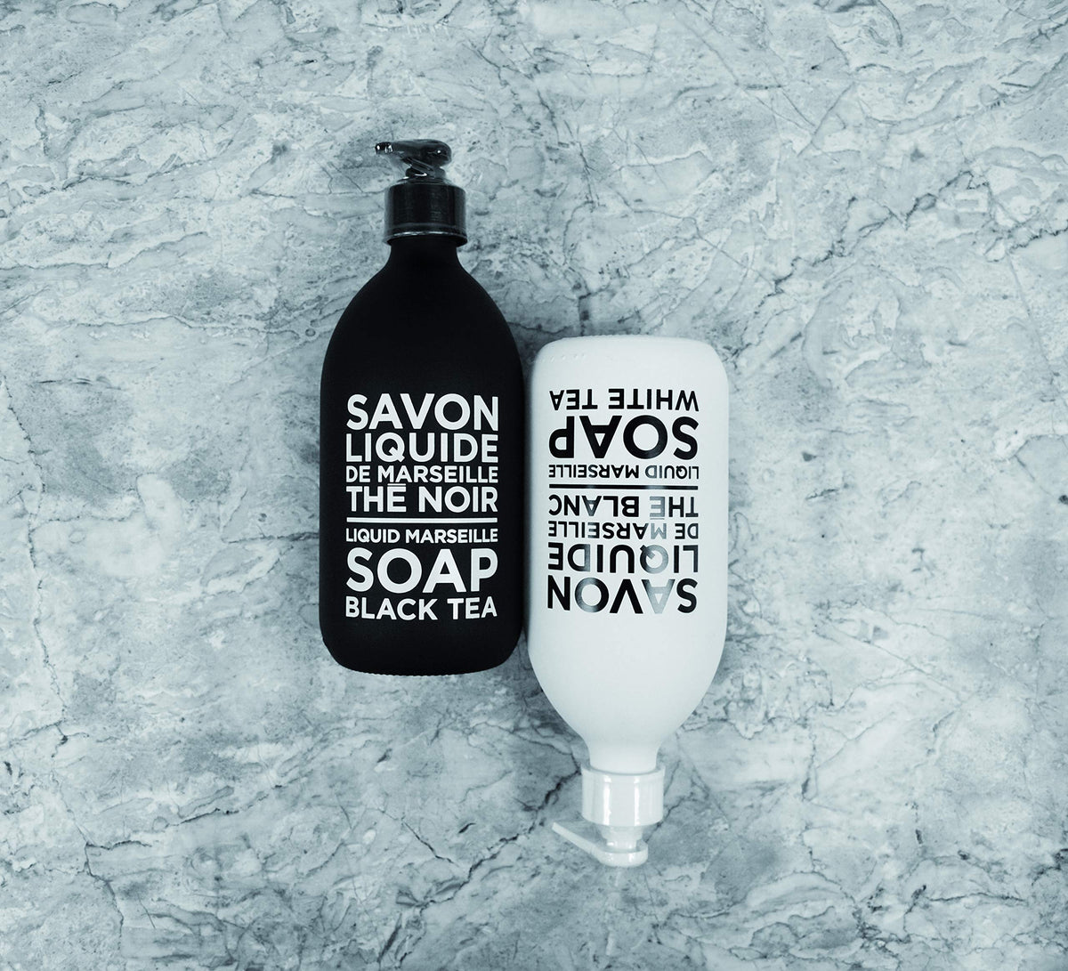 La Compagnie de Provence Black Tea Liquid Soap with ingredients displayed
