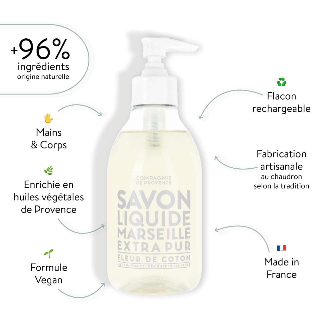 La Compagnie de Provence Cotton Flower Liquid Soap 10 Oz pump dispenser