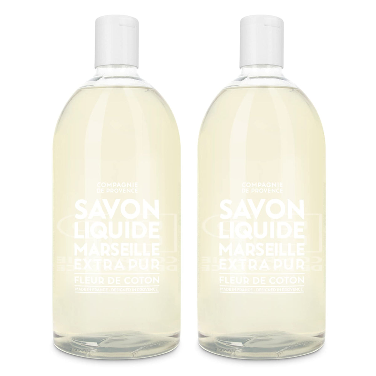 La Compagnie de Provence Cotton Flower Liquid Soap refill bottles front view