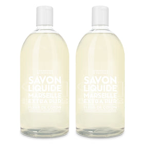 La Compagnie de Provence Cotton Flower Liquid Soap refill bottles front view
