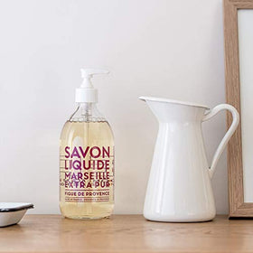 La Compagnie de Provence Fig Liquid Soap 500mL in bathroom setting