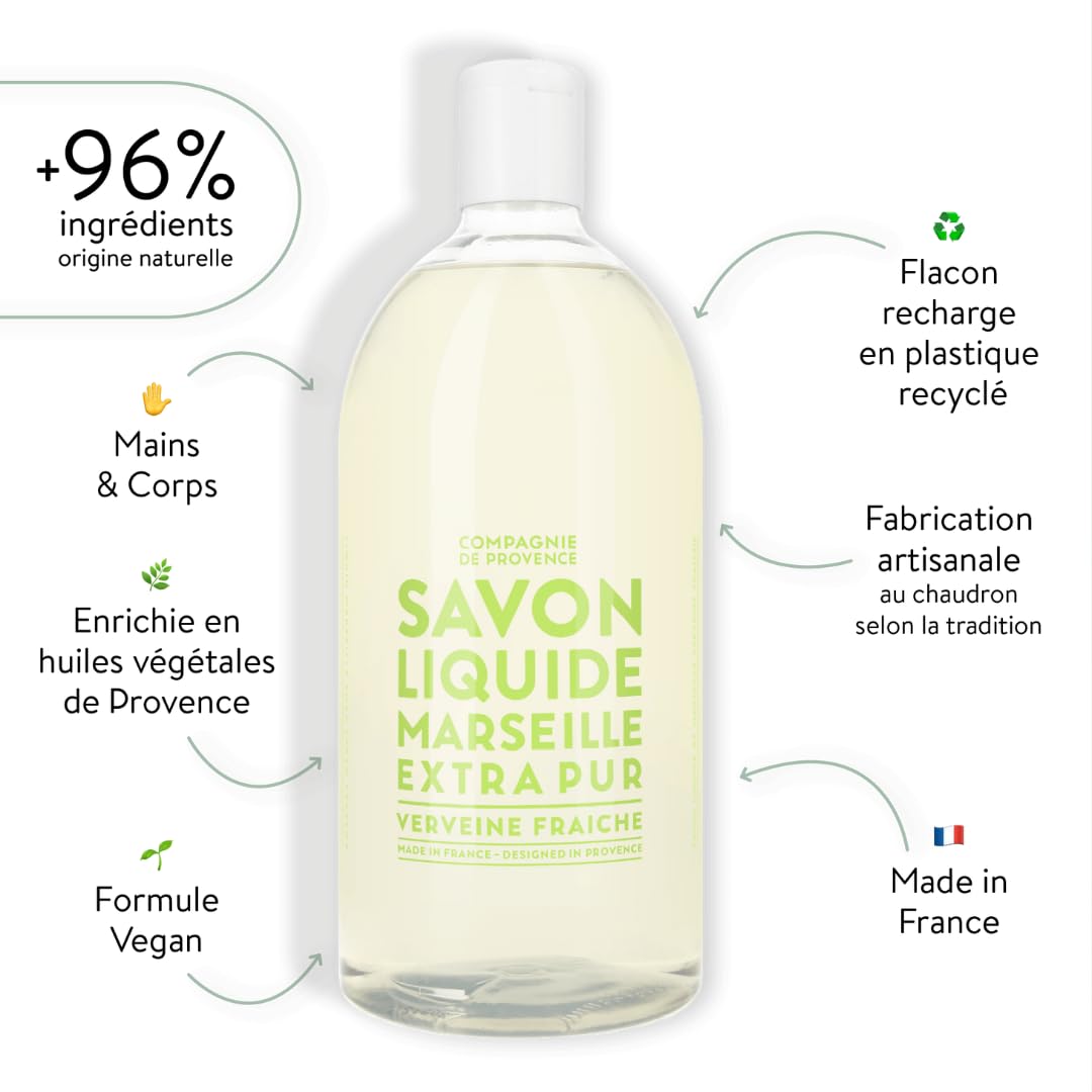 La Compagnie de Provence Fresh Verbena Liquid Soap refill bottle side view
