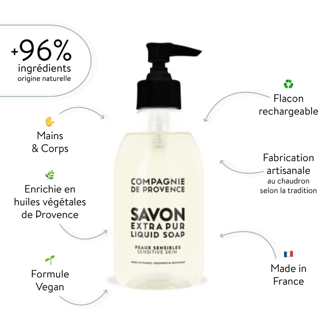 La Compagnie de Provence Liquid Soap Sensitive Skin 10 Oz pump dispenser
