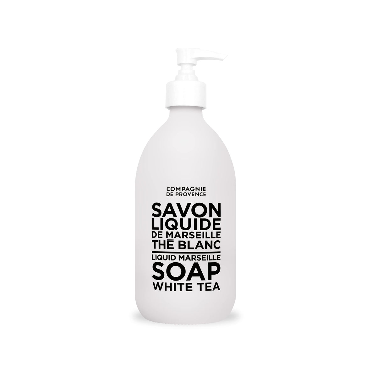 La Compagnie de Provence Liquid Soap White Tea 16.7 Fl Oz glass bottle front view