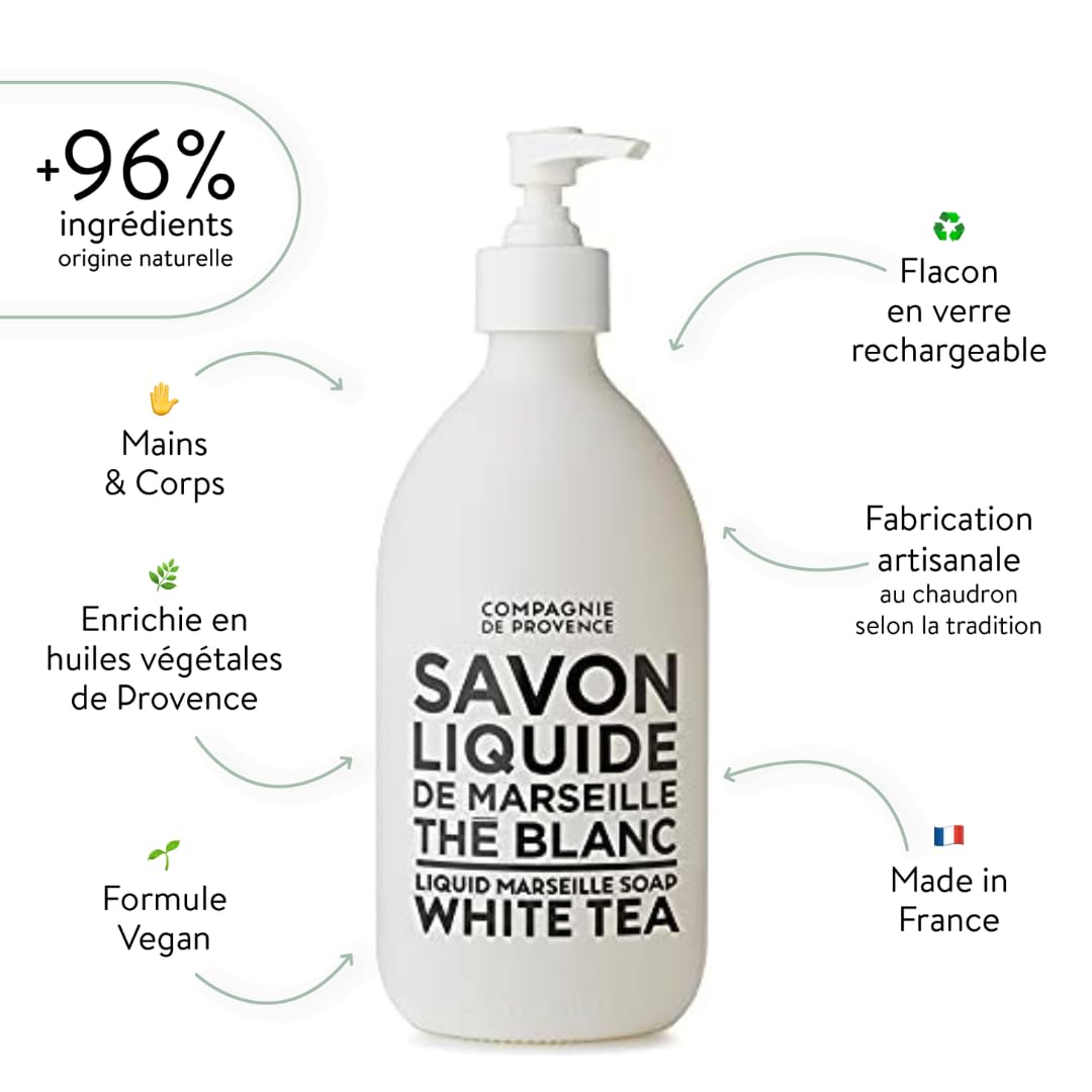 La Compagnie de Provence Liquid Soap White Tea pump dispenser close-up