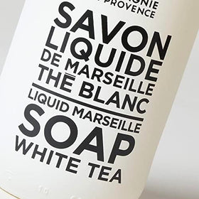 La Compagnie de Provence Liquid Soap White Tea with white tea leaves