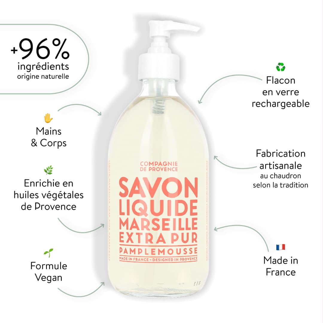 La Compagnie de Provence Luxe Liquid Soap Pink Grapefruit glass bottle with pump