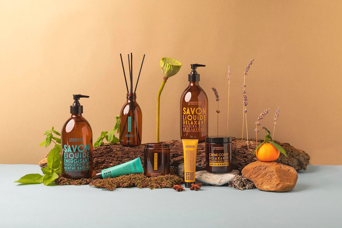 La Compagnie de Provence Mint Basil Liquid Soap bottle on a countertop