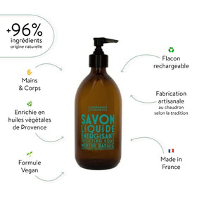 La Compagnie de Provence Mint Basil Liquid Soap bottle side view