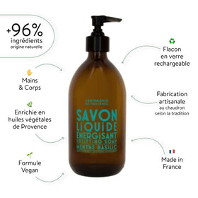 La Compagnie de Provence Mint Basil Liquid Soap glass bottle with pump dispenser